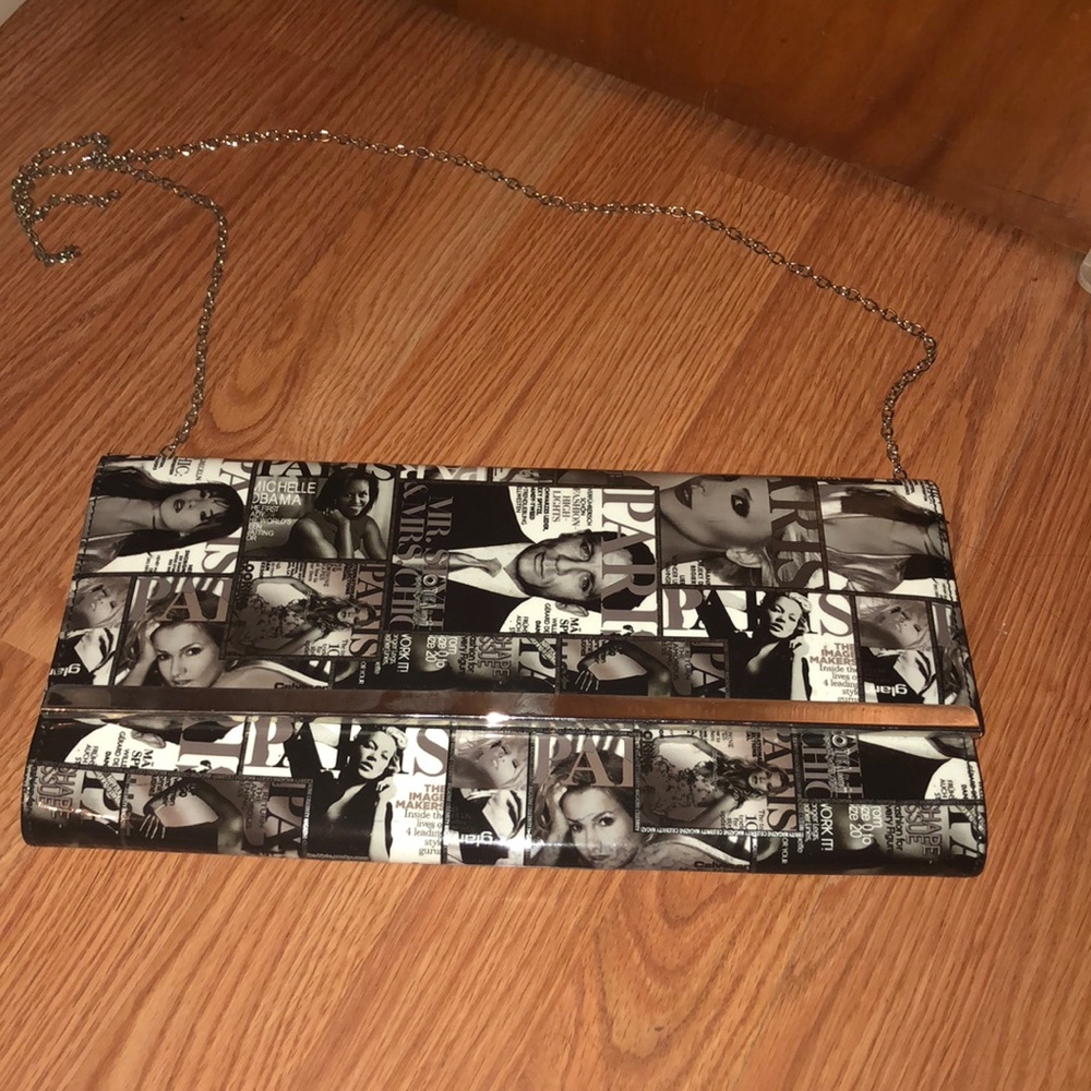 Magazine patent leather clutch